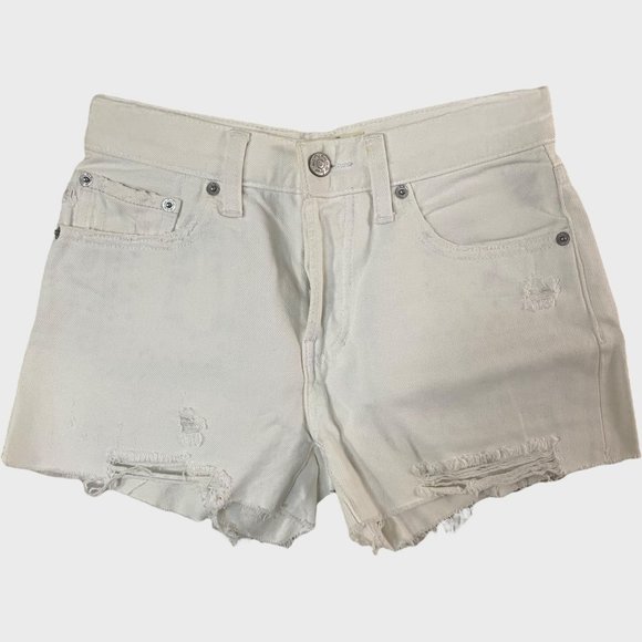 We The Free Jean Shorts Womens Size 24 White Denim Distressed Raw Hem Cut-Off - Picture 1 of 8